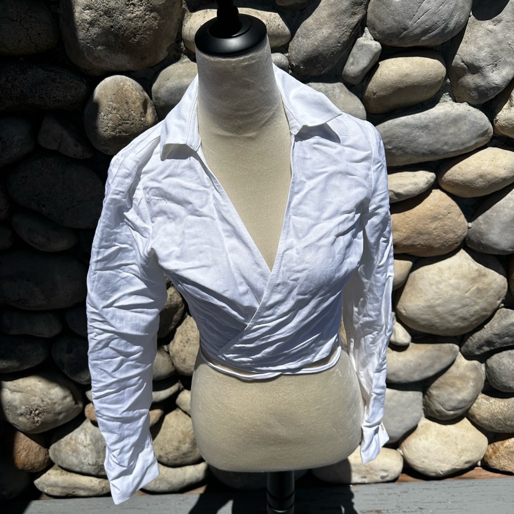 Intermix White Wrap Long Sleeve Blouse